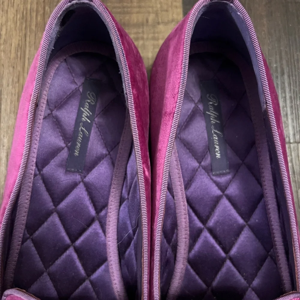 Ralph Lauren Purple Label Alonzo Embroidered Velvet Loafers- Summer Berry- 8 - Picture 4 of 10